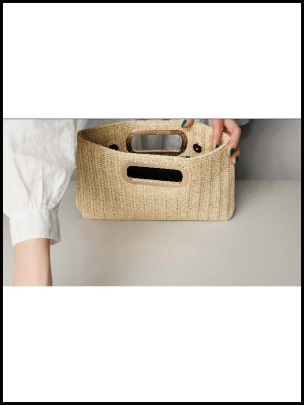 Top Handle Straw Clutch with Detachable Chain Crossbody - Picture 6 of 6